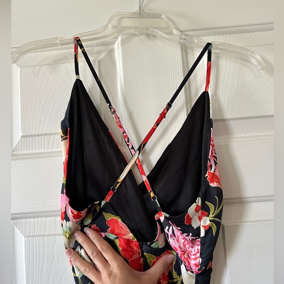Lulus Here’s My Heart Black Floral Print Satin Skater Dress size small - Picture 6 of 9